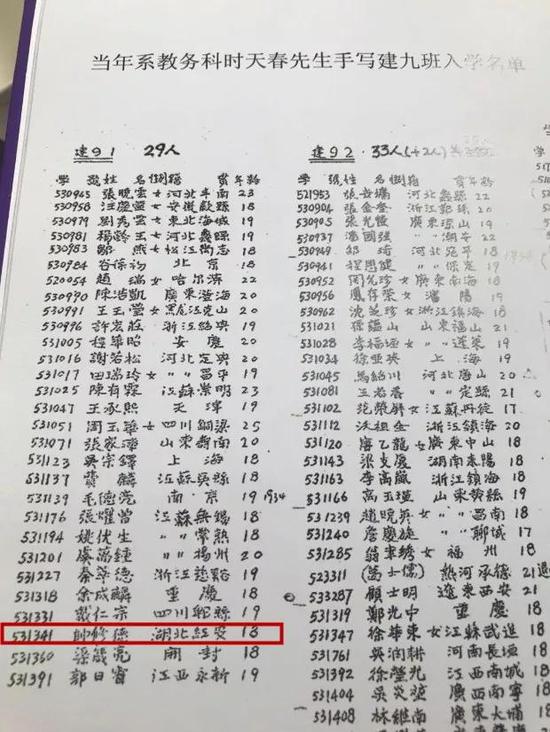  ↑ 清华大学建筑系（1953级）纪念册中，记录了帅修德的名字