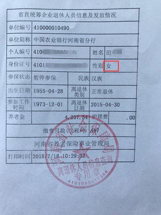 6旬老汉档案性别错写为女 跑5个多月未改过来(图)