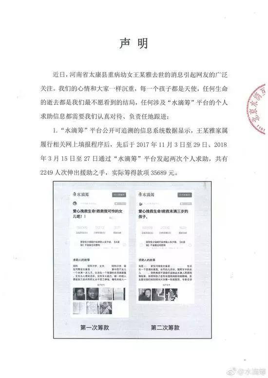 王凤雅家属两次筹款共有2249人次捐款,实际筹到35689元。