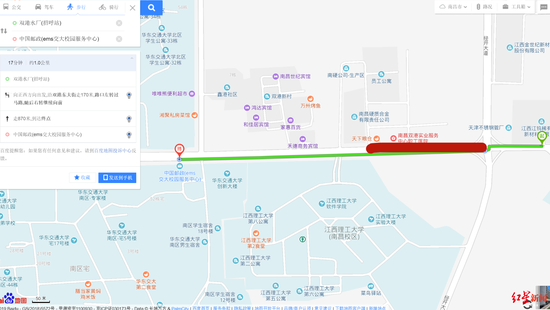 小江称,图中红色路段在修路,地势偏僻,没有路灯和监控