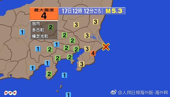 日本千叶县发生5.3级地震 无发生海啸危险