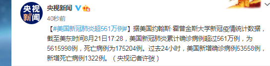 美国新冠肺炎超561万例