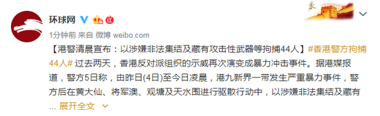 港警:以涉嫌非法集结及藏有攻击性武器等拘捕44人_网赚小游戏