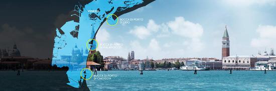 计划预定在威尼斯泻湖的三个入口设置分水闸门（图片来源：MOSE官网）