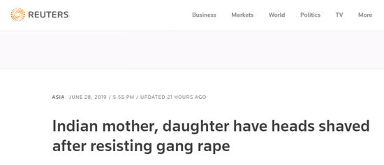 印度母女拒性侵遭剃光头 还被棍棒殴打游街(图)