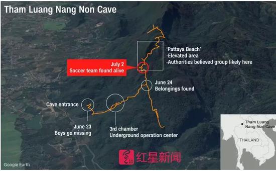 ▲紅色標註地點爲被困人員被發現的位置 圖據CNN