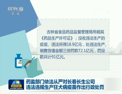 视频：药监部门依法从严对长春长生公司违法违规生产狂犬病疫苗作出行政处罚