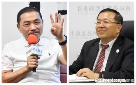 张天钦(右)称侯友宜(左)是“转型正义”最恶劣的例子。(图片来源:台湾“东森新闻云”)