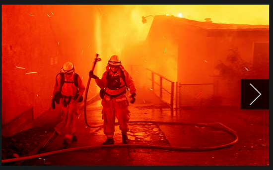 天堂镇的消防员。图片来源：CBS截图  摄影师Noah Berger