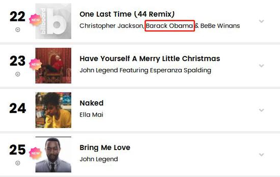 奥巴马“进军歌坛” 新歌登上Billboard热门榜单