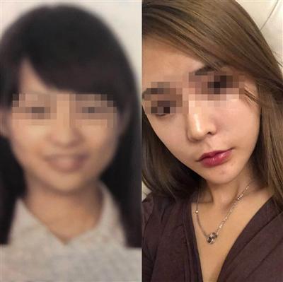 张女士近照(右)与身份证照片的对比