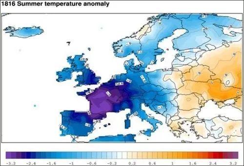▲1816年夏欧洲气温图