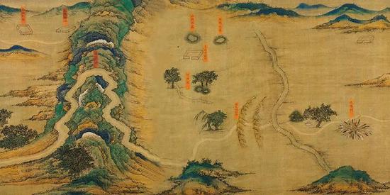 无款 设色绢本 《丝路山水地图》局部