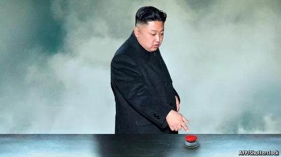 ▲金正恩在新年讲话中说，他的办公桌上有一个核按钮，整个美国都在他的武器射程之内。（法新社）