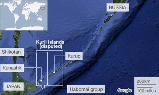 ▲日俄争议岛屿地理位置示意图（BBC）