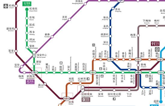 ▲深圳地铁运营图（部分）