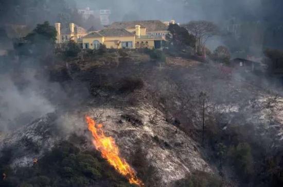 ▲大火蔓延至高级住宅区贝莱尔区 图据《洛杉矶日报》