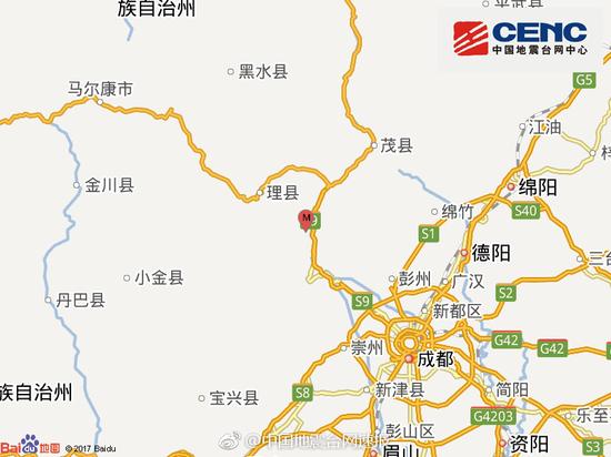 中国地震台网速报:四川汶川发生2.5级地震 震源深度10千米