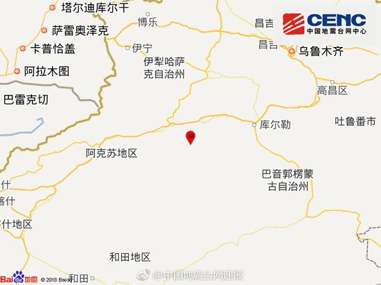 中国地震台网速报:新疆阿克苏库车县发生3.6级地震 震源深度9千米