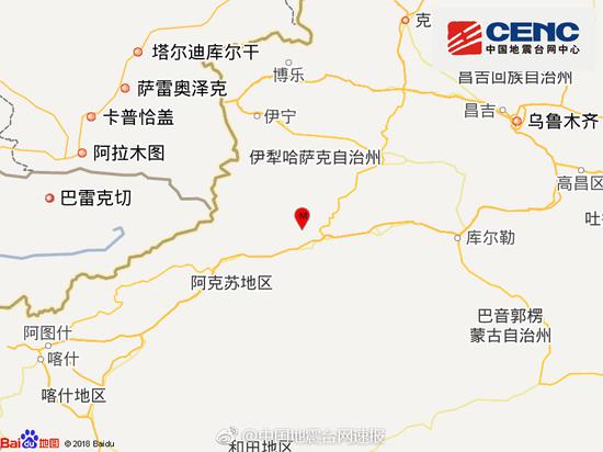 新疆拜城县发生3.4级地震 震源深度7千米
