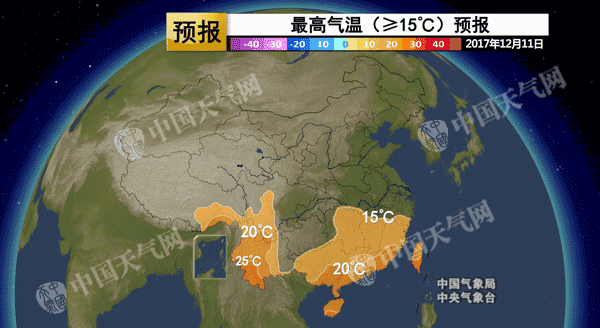 △最高气温15℃线不断南缩