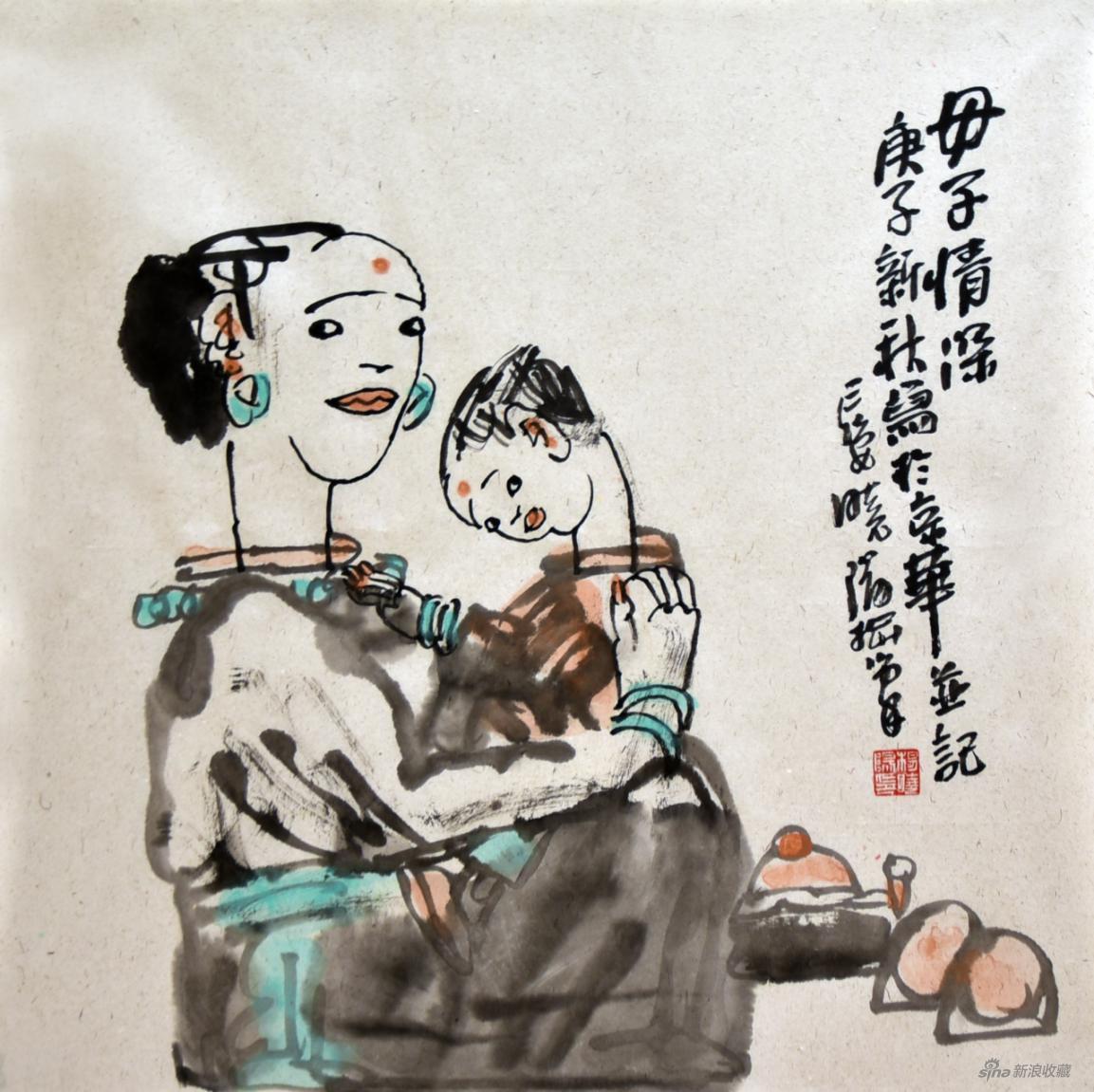 作品名称：《母子情深》作者：杨晓阳 尺寸：69cmx69cm