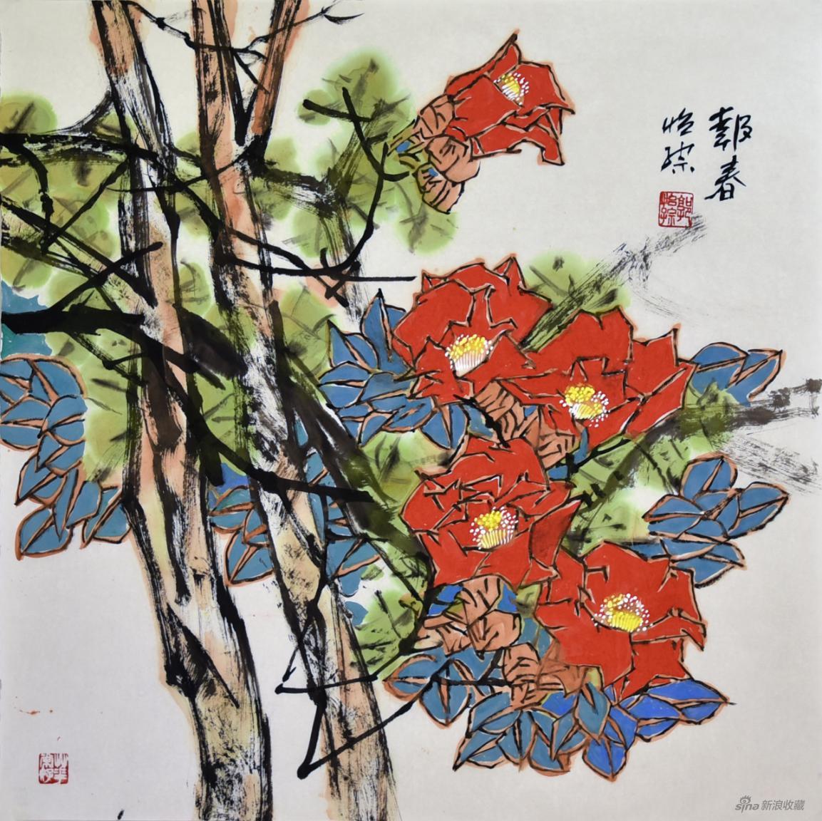 作品名称：《报春》作者：郭怡孮 尺寸：68cm×68cm