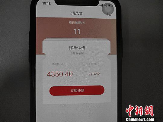 图为11天逾期费2215元。 张林虎 摄