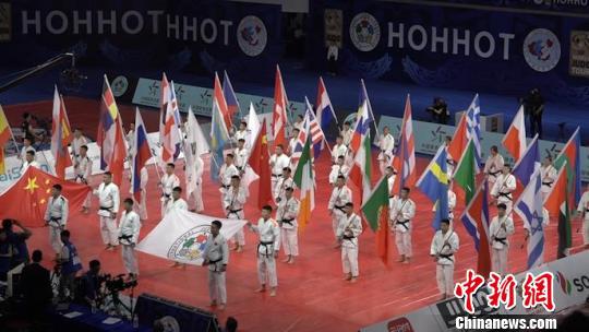 图为2019年世界柔道大奖赛开幕式现场。 马知远 摄