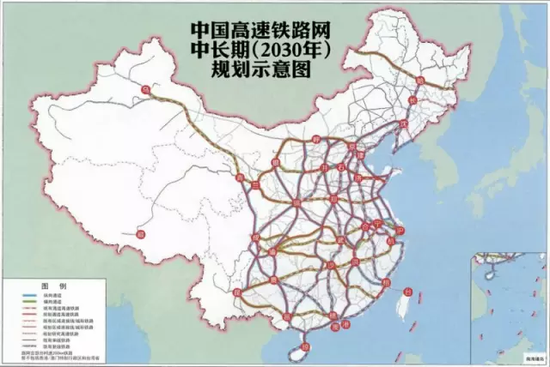 中国高铁路网中长期规划示意图(来源网络)