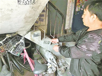 沈某指认车牌藏匿现场 摄影/本报记者 解裕涛