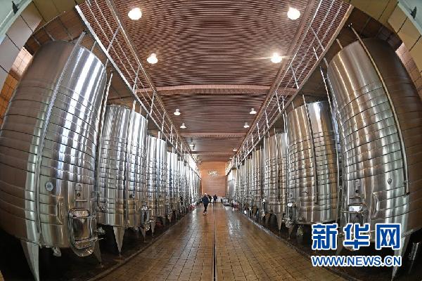 这是宁夏银川市永宁县闽宁镇览翠酒庄储酒罐(4月21日摄)。新华社记者 王鹏 摄