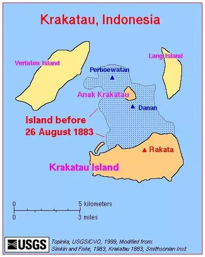 虚线部分是1883年8月26日火山爆发前的陆地