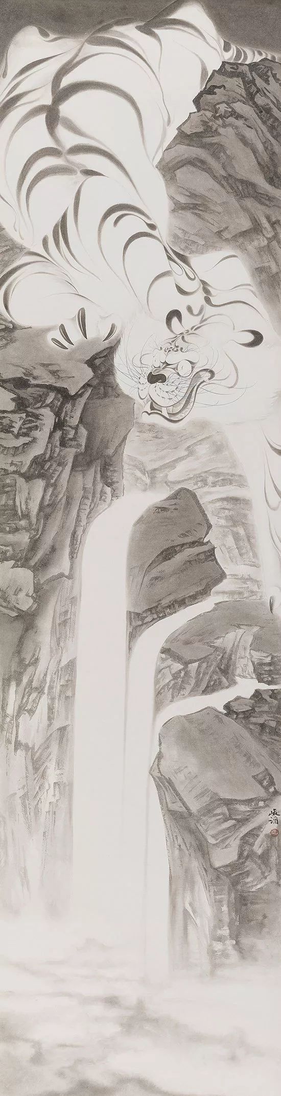 墨斗鱼2017年度新锐艺术家大赛中张峻滔的获奖作品：《空谷莫狂》 纸本水墨 50×240cm