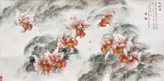 陈长智林庆萍作品赏析《九如图》136cm×67cm