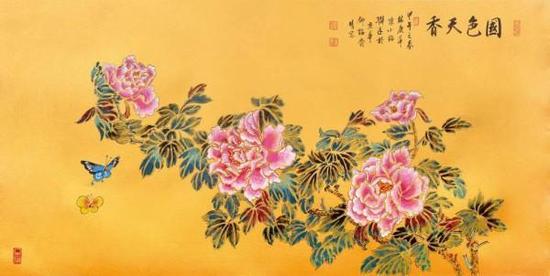 陈长智林庆萍作品赏析《国色天香》 67x136cm