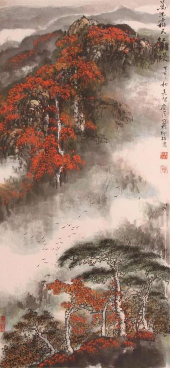 陈长智林庆萍作品赏析《万木霜天红烂漫》 96cm×44cm