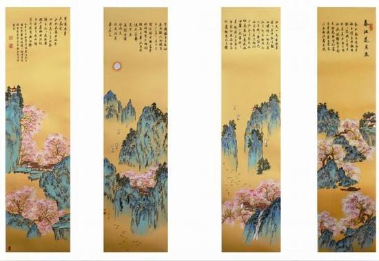 陈长智林庆萍作品赏析《春江花月夜》136x33cmx4