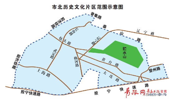 ▲市北历史文化片区范围示意图(制图 李飞)
