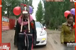 實拍新郎父母扮毛驢 拉保時捷跑車迎娶新娘