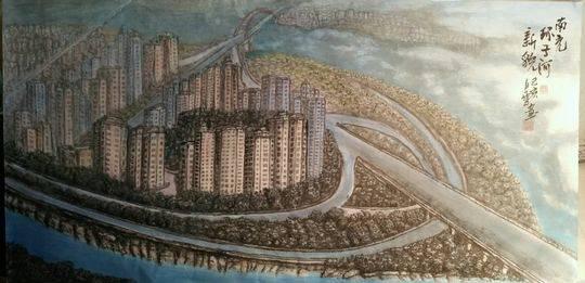 《桓子河大桥新貌》绘画 杨克林