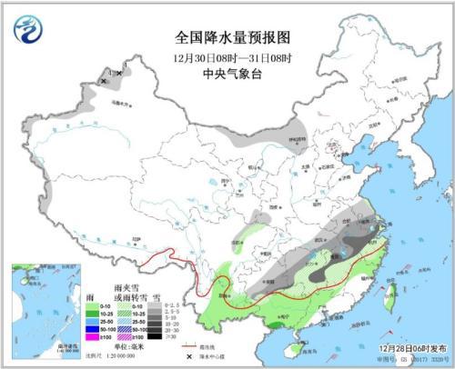 全国降水量预报图(12月30日08时-31日08时)