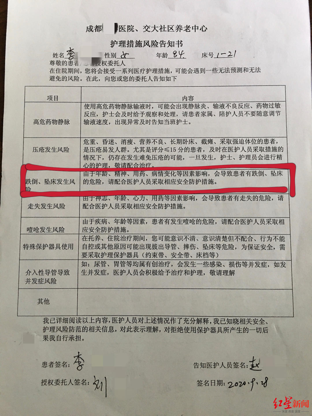 ↑签订的风险告知书。