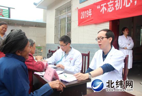 2019年9月30日,市医院党委书记杜潇(右)带队到天全县兴业乡罗李村开展义诊活动