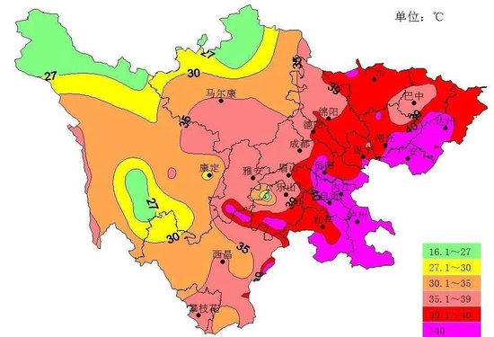 四川省7月以来日最高气温极大值分布（图由四川省气候中心提供）