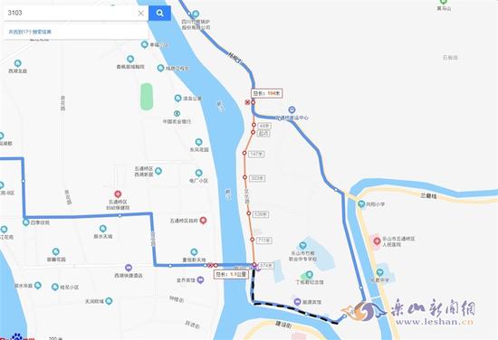 蓝色为原线路,红色为临时改道线路,黑色为施工路段