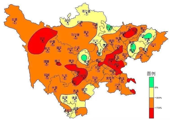 四川省7月以来平均降水量距平%分布图（图由四川省气候中心提供）