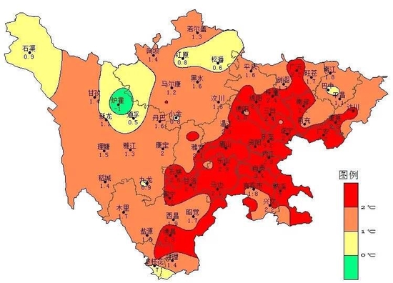 四川省7月平均气温距平分布图