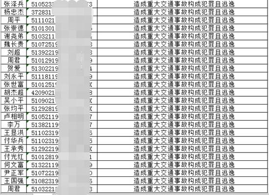 终生禁驾名单（图由四川省公安厅交警总队提供）