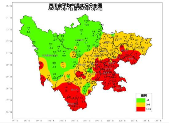 12月中旬四川省平均实况气温分布图
